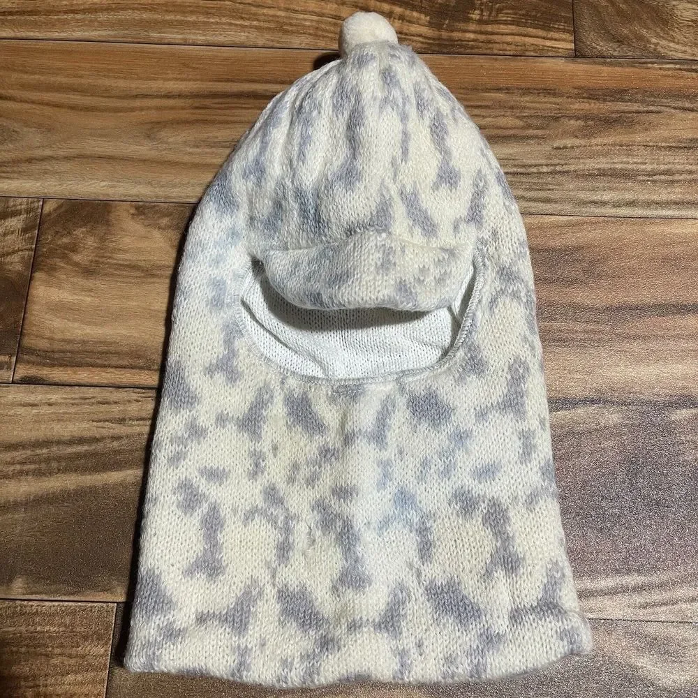 Vintage 100% Wool Cabela's Hunting Face Mask Hat White Winter Camo MADE IN USA